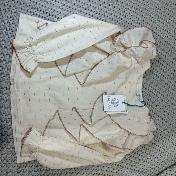 Abel & Lula Crème & Gold Holiday blouse. Rose Gold Metallic Stitching. Christmas - Picture 5 of 9